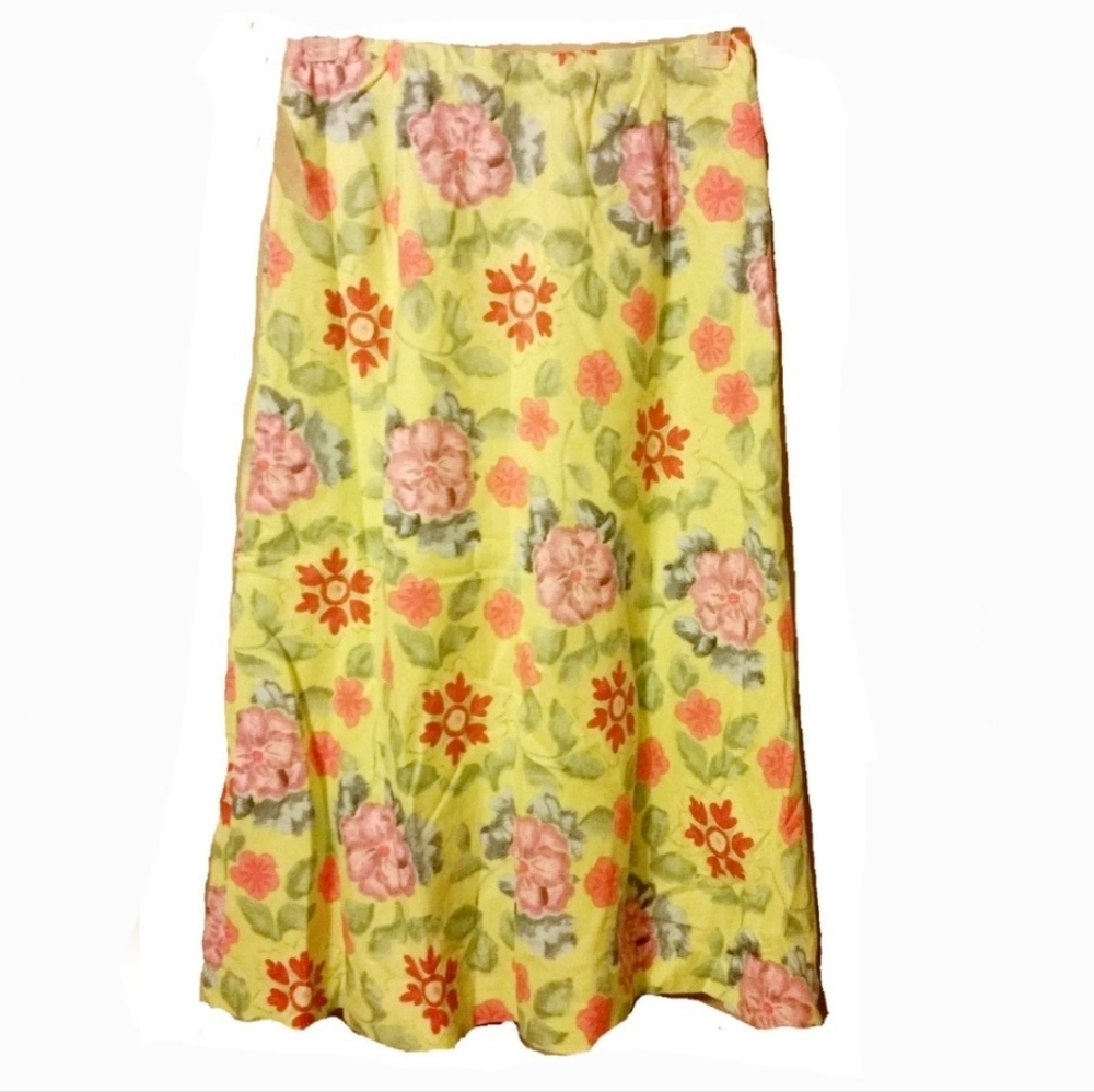 Coldwater Creek Floral Multicolor Linen Blend Skirt Size Petite Large